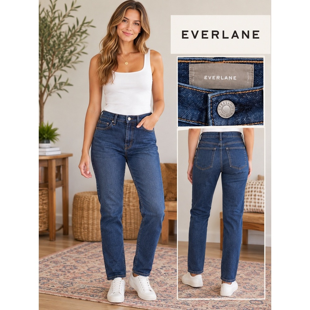Everlane Original Cheeky Jean Dark Wash Indigo High Rise Straight Leg Denim 28